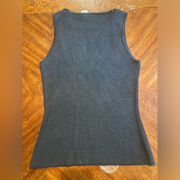 Cache Vintage 90s Black Beaded Sparkly Metallic Ribbed Sweater Tank - Picture 2 of 3